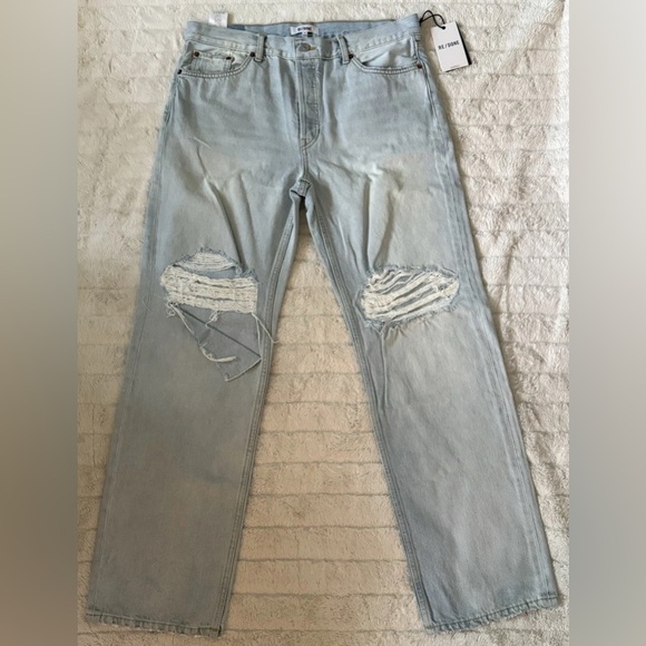 RE/DONE Loose Long Acqua Destroy Straight Leg Jeans Size 29 – Retail $325 NWT - Picture 3 of 9